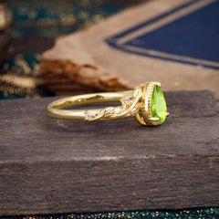 Nature-Inspired 3-Prong Pear-Cut Natural Peridot Engagement Ring