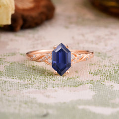 Classic 4-Prong Hexagonal-Cut Tanzanite Engagement Ring