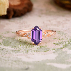 Classic 4-Prong Hexagonal-Cut Natural Amethyst Engagement Ring