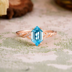 Classic 4-Prong Hexagonal-Cut Aquamarine Engagement Ring