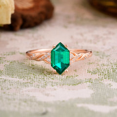 Classic 4-Prong Hexagonal-Cut Emerald Engagement Ring