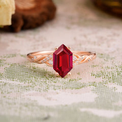 Classic 4-Prong Hexagonal-Cut Ruby Engagement Ring