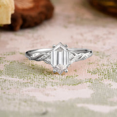 Classic 4-Prong Hexagonal-Cut Moissanite Engagement Ring