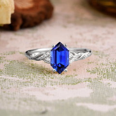 Classic 4-Prong Hexagonal-Cut Sapphire Engagement Ring