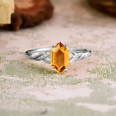 Classic 4-Prong Hexagonal-Cut Citrine Engagement Ring