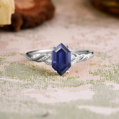 Classic 4-Prong Hexagonal-Cut Tanzanite Engagement Ring