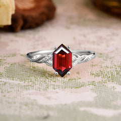 Classic 4-Prong Hexagonal-Cut Natural Garnet Engagement Ring