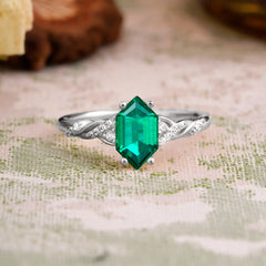 Classic 4-Prong Hexagonal-Cut Emerald Engagement Ring