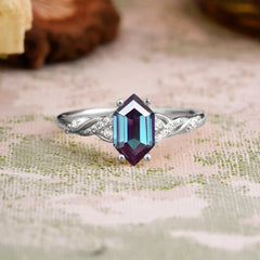 Classic 4-Prong Hexagonal-Cut Alexandrite Engagement Ring