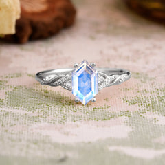 Classic 4-Prong Hexagonal-Cut Natural Moonstone Engagement Ring
