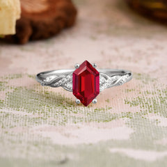 Classic 4-Prong Hexagonal-Cut Ruby Engagement Ring