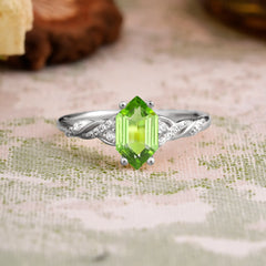 Classic 4-Prong Hexagonal-Cut Peridot Engagement Ring