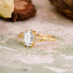 Classic 4-Prong Hexagonal-Cut Moissanite Engagement Ring