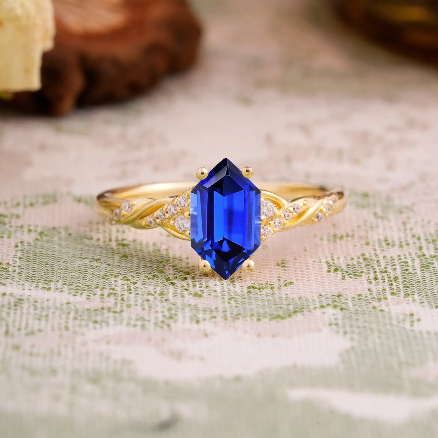 Classic 4-Prong Hexagonal-Cut Sapphire Engagement Ring