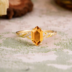 Classic 4-Prong Hexagonal-Cut Citrine Engagement Ring