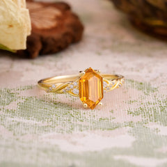 Classic 4-Prong Hexagonal-Cut Citrine Engagement Ring