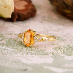 Classic 4-Prong Hexagonal-Cut Citrine Engagement Ring