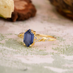 Classic 4-Prong Hexagonal-Cut Tanzanite Engagement Ring