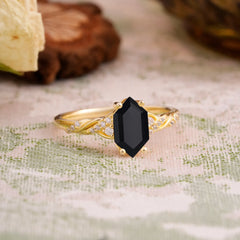 Classic 4-Prong Hexagonal-Cut Black Onyx Engagement Ring