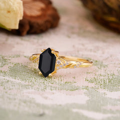 Classic 4-Prong Hexagonal-Cut Black Onyx Engagement Ring