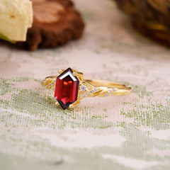 Classic 4-Prong Hexagonal-Cut Natural Garnet Engagement Ring