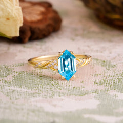 Classic 4-Prong Hexagonal-Cut Aquamarine Engagement Ring