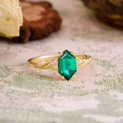 Classic 4-Prong Hexagonal-Cut Emerald Engagement Ring