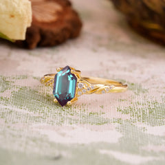 Classic 4-Prong Hexagonal-Cut Alexandrite Engagement Ring