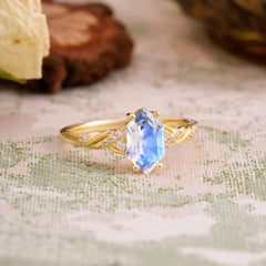 Classic 4-Prong Hexagonal-Cut Natural Moonstone Engagement Ring