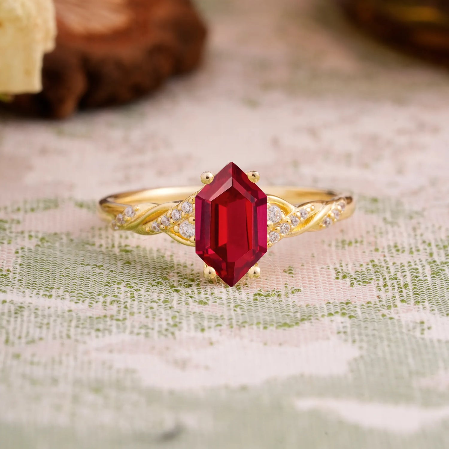 Classic 4-Prong Hexagonal-Cut Ruby Engagement Ring