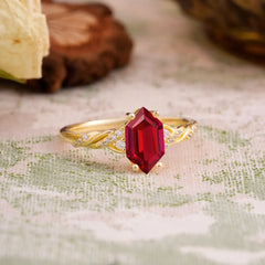 Classic 4-Prong Hexagonal-Cut Ruby Engagement Ring