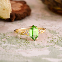 Classic 4-Prong Hexagonal-Cut Peridot Engagement Ring
