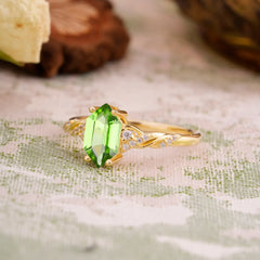 Classic 4-Prong Hexagonal-Cut Peridot Engagement Ring