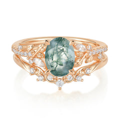 Vintage 4-Prong Oval-Cut Moss Agate Engagement Ring