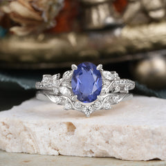 Vintage 4-Prong Oval-Cut Tanzanite Engagement Ring Set