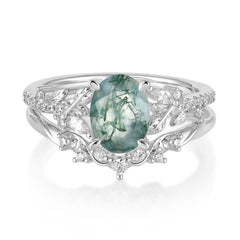 Vintage 4-Prong Oval-Cut Moss Agate Engagement Ring