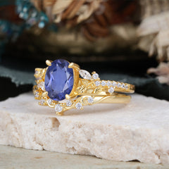 Vintage 4-Prong Oval-Cut Tanzanite Engagement Ring Set