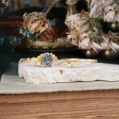 Vintage 4-Prong Oval-Cut Black Rutilated Quartz Engagement Ring Set