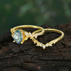 Vintage 4-Prong Oval-Cut Moss Agate Engagement Ring