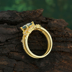 Vintage 4-Prong Oval-Cut Moss Agate Engagement Ring