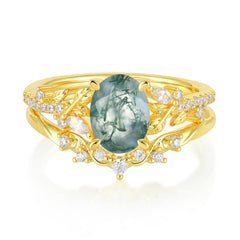 Vintage 4-Prong Oval-Cut Moss Agate Engagement Ring