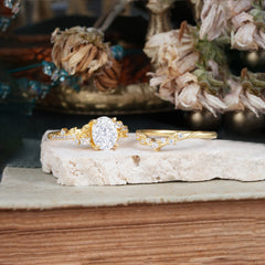 Vintage 4-Prong Oval-Cut Lab Diamond Engagement Ring Set