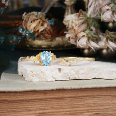Vintage 4-Prong Oval-Cut Aquamarine Engagement Ring Set