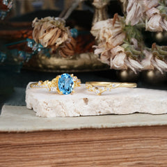 Vintage 4-Prong Oval-Cut Aquamarine Engagement Ring Set