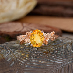 Nature-Inspired 4-Prong Oval-Cut Natural Citrine Engagement Ring