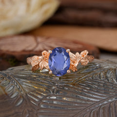 Nature-Inspired 4-Prong Oval-Cut Natural Tanzanite Engagement Ring