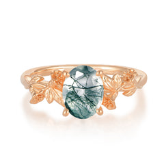 Nature-Inspired 4-Prong Oval-Cut Natural Moss Agate Engagement Ring
