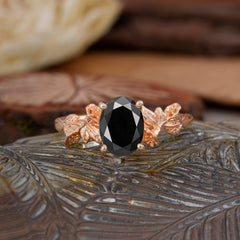 Nature-Inspired 4-Prong Oval-Cut Natural Black Onyx Engagement Ring