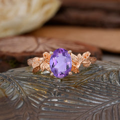 Nature-Inspired 4-Prong Oval-Cut Natural Amethyst Engagement Ring