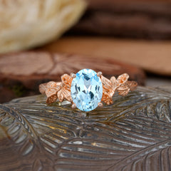 Nature-Inspired 4-Prong Oval-Cut Aquamarine Engagement Ring